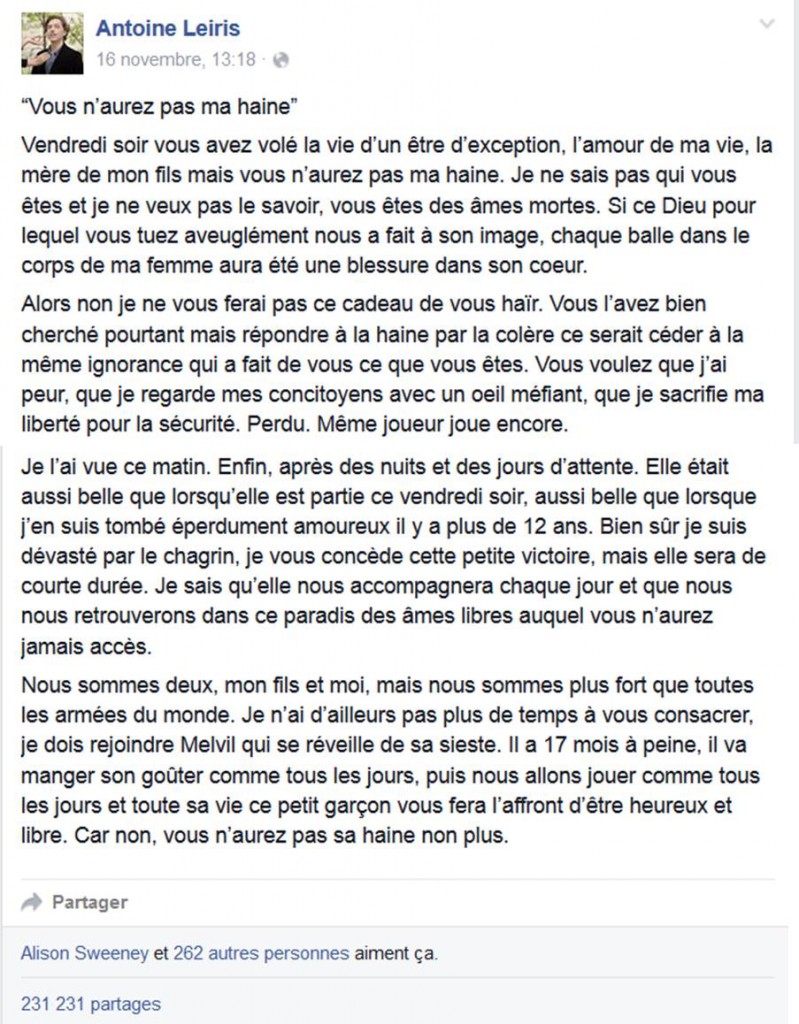 Lettre Antoine Leiris